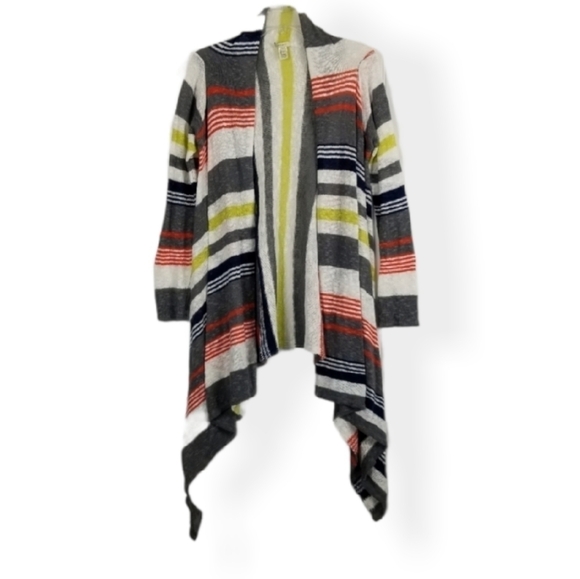 Project Linen Blend Neon Neutral Stripe Waterfall Open Front Cardigan Size Small - Picture 8 of 8